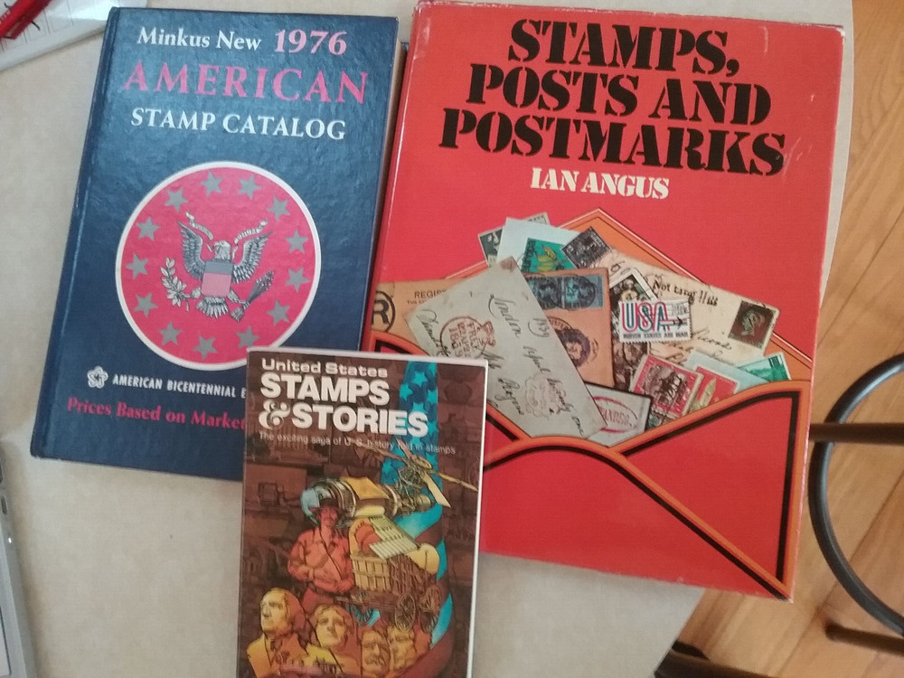 Lot of 3 stamp collector books-Minkus New 1976, Stamps & Stories, Postmarks