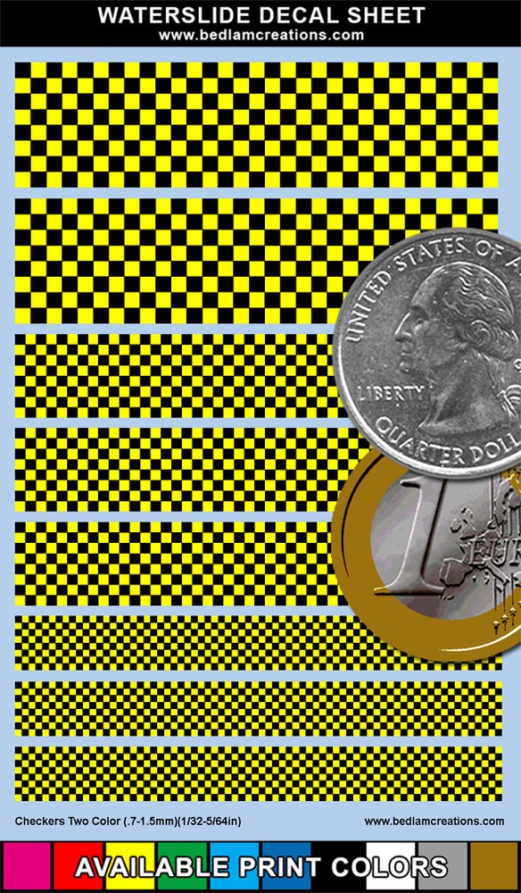 Waterslide Decals Checkers Set01 Two Colors 2"x3" Sheet