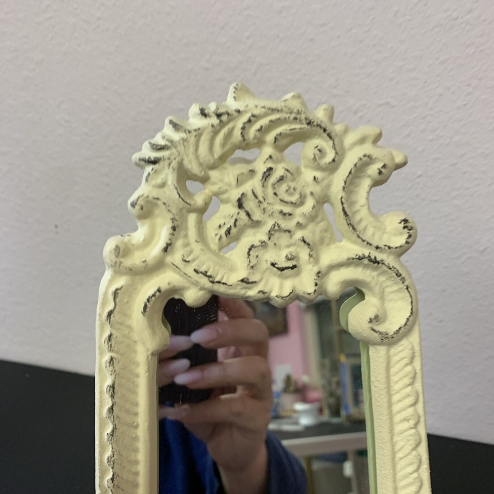 Whitewashed Decorative Mirror- Heavy Cast iron
