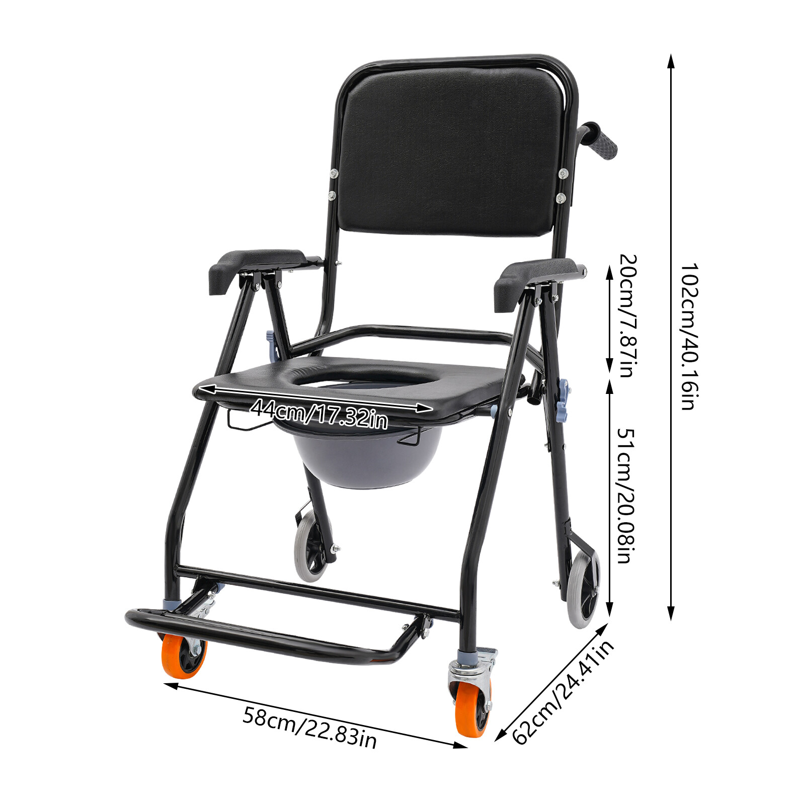 4-in-1 Toilet Rolling Transport Chair, Foldable Shower Chair With Wheels