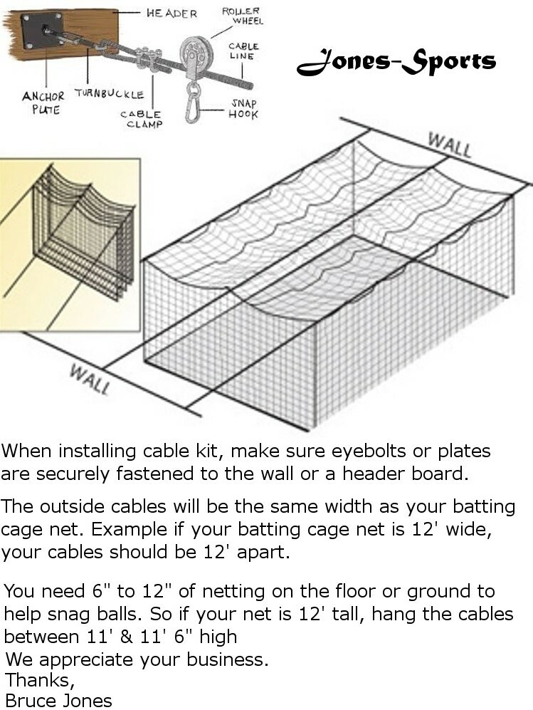 Batting Cage Cable Suspension Kits Indoor Outdoor 45' to 75' Installation Kit