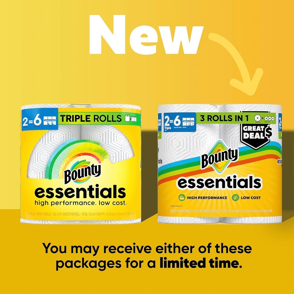 Bounty Essentials Select-A-Size Paper 2 Rolls (162 Sheets each), White