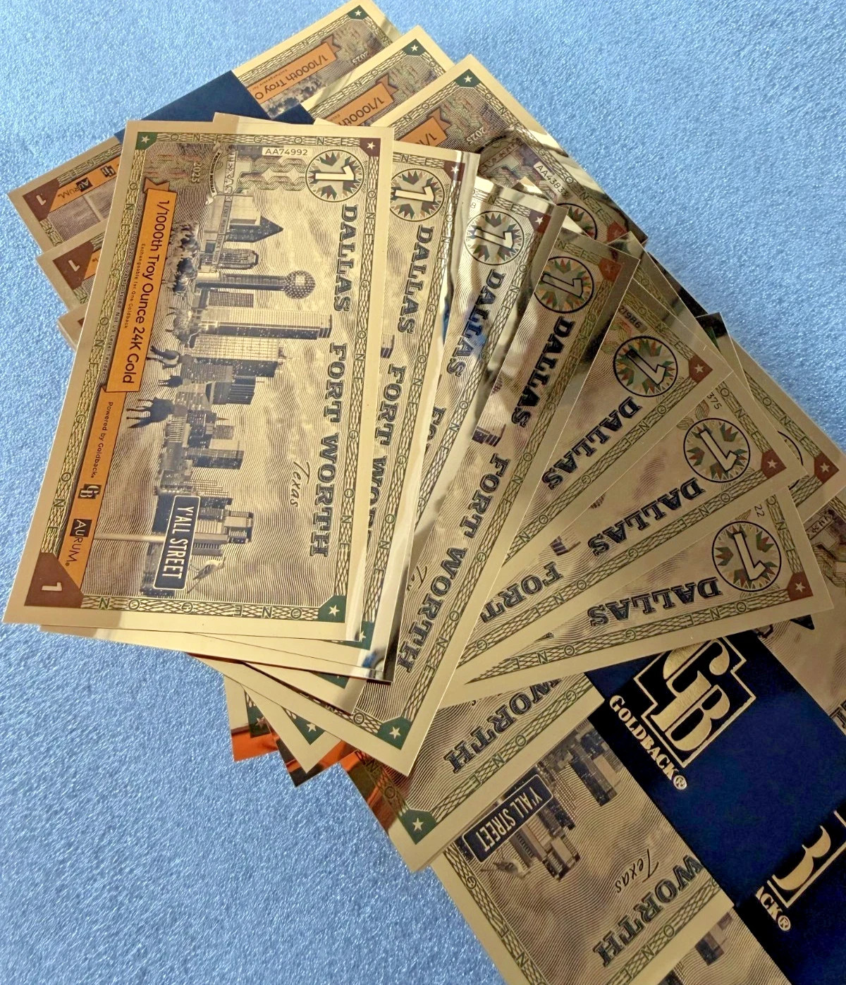 1 DALLAS FORT WORTH Goldback Aurum Gold Foil Note 1/1000 oz 24kt .999 Fine GOLD