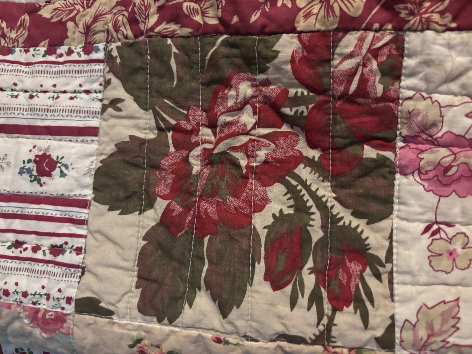 Lot 2 Floral Fashion Bed Pillow Green Pink Red White Patchwork 25 X 19.5”