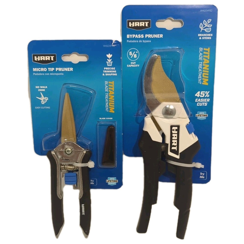 HART 5/8" Bypass Pruner & Micro Tip Pruner 2 Pack Titanium Blade Treatment