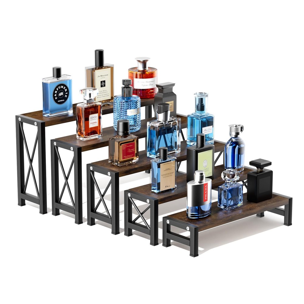 Stackable Wooden Cologne Organizer for Men, 5-Tier Tray Risers Display Makeup...