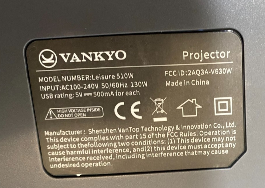 Vankyo projector Leisure 510W w/ iOS screen pairing - pre-owned working unit