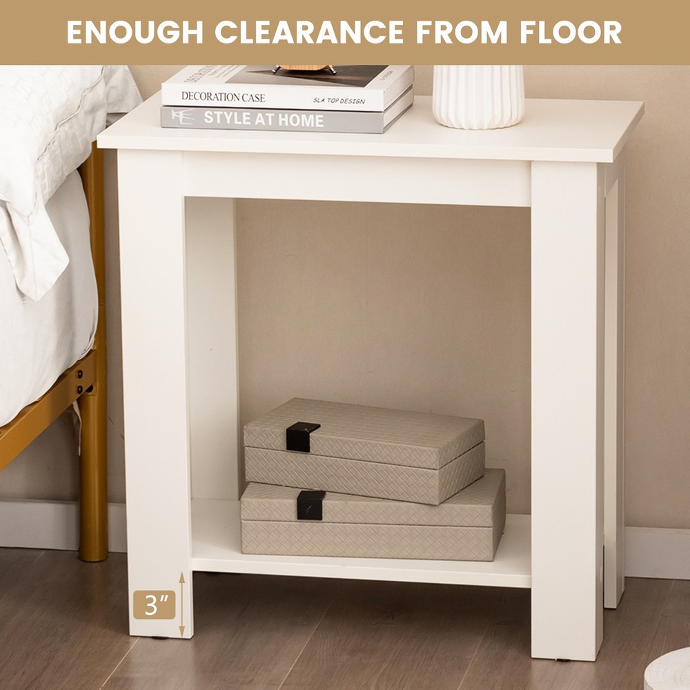 2 PCS 2-Tier End Table Modern Sofa Bedside Compact Nightstand w/ Storage Shelf