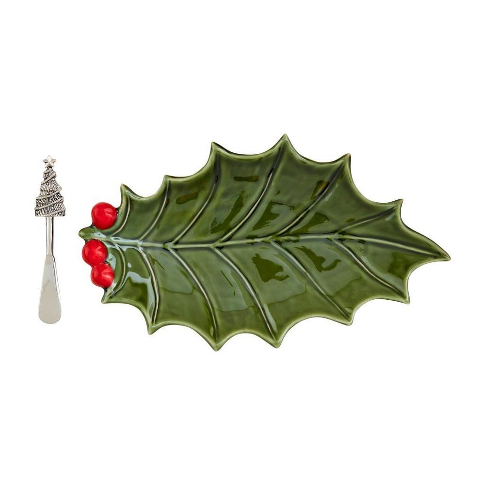 Mud Pie Retro Style Texture Holly Serving Hostess Platter Spreader Set 7" x 12"