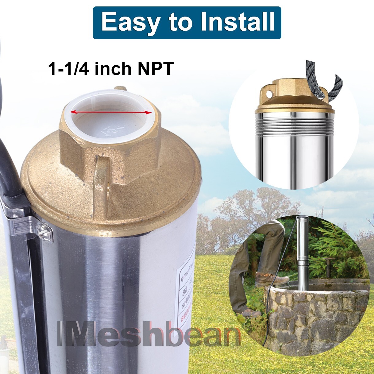 3/4 HP 3" Deep Well Submersible Pump, 220V, 13 GPM, 247 ft MAX,60Hz, 1.25 in NPT