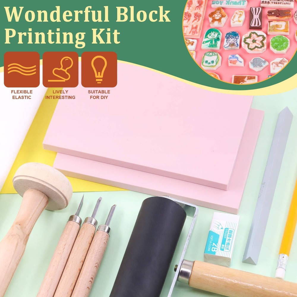 41 Pieces Rubber Stamp Making Kit 2 Carving Blocks 3 Tools Printmaking