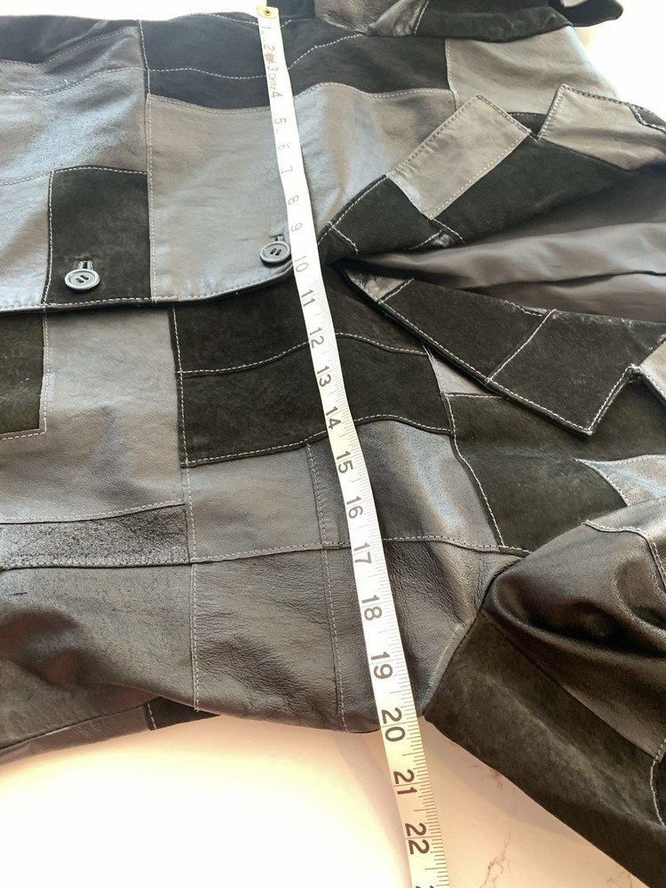 Black Patchwork Leather Jacket By Dennis Basso Women's Size Small Button Up