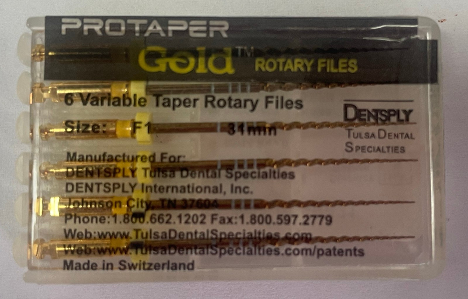 Dentsply ProTaper Gold Rotary Files F1, F2, F3, S1, S2, SX-F3, 6 files/pack