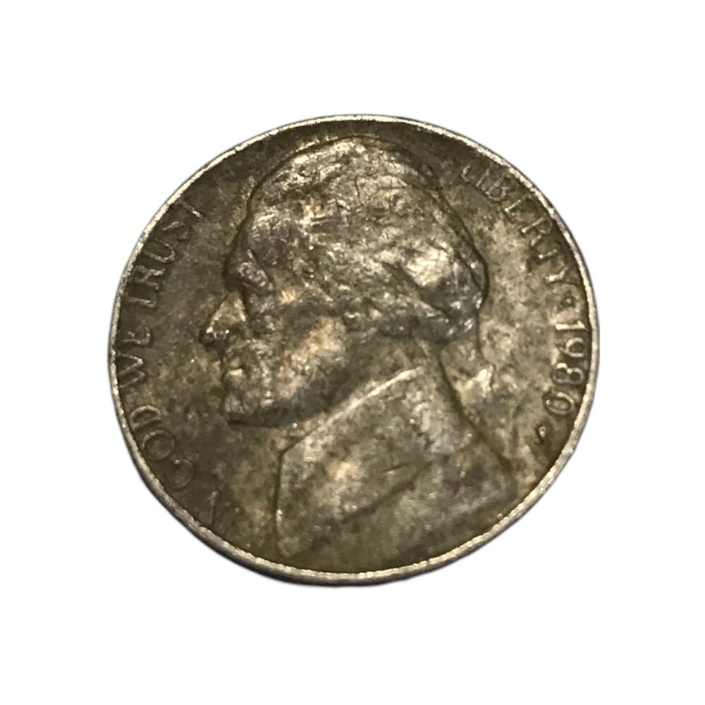1980-P Nickel: "WE TRUST" on rim