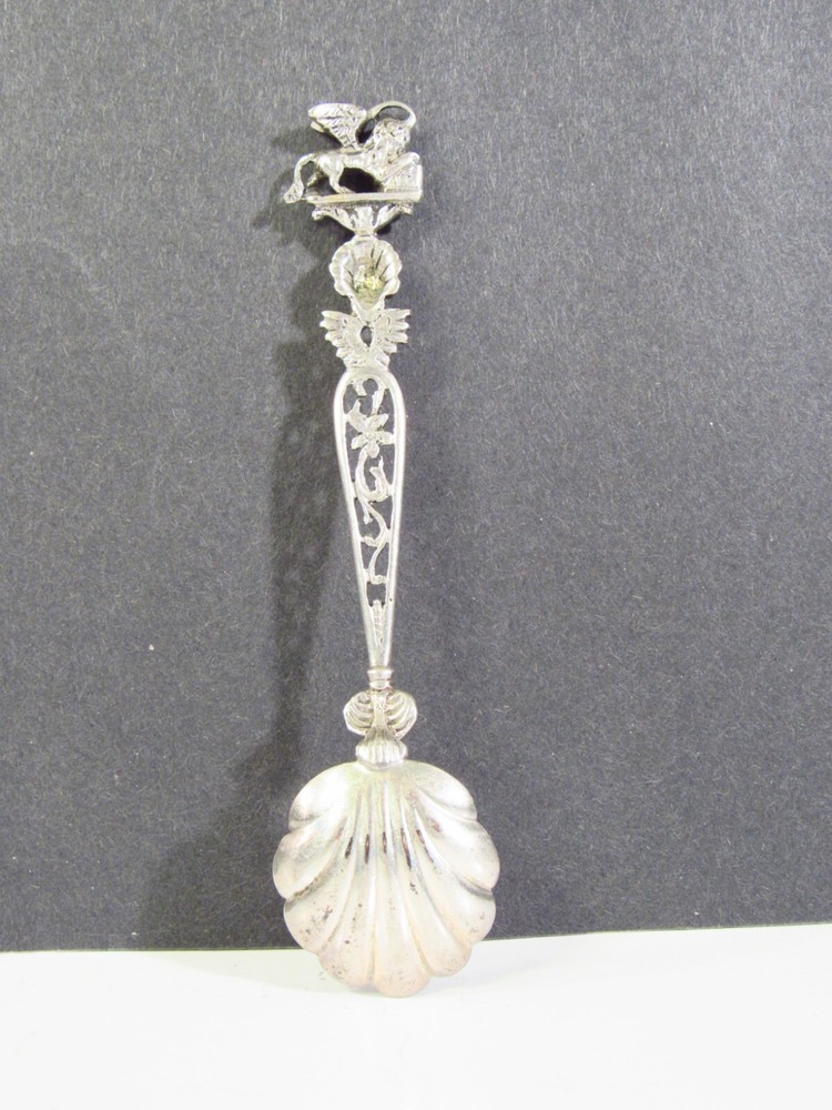 Fancy 3D Figural 800 Silver Scalloped Shell Serving Spoon with Winged Gargoyle