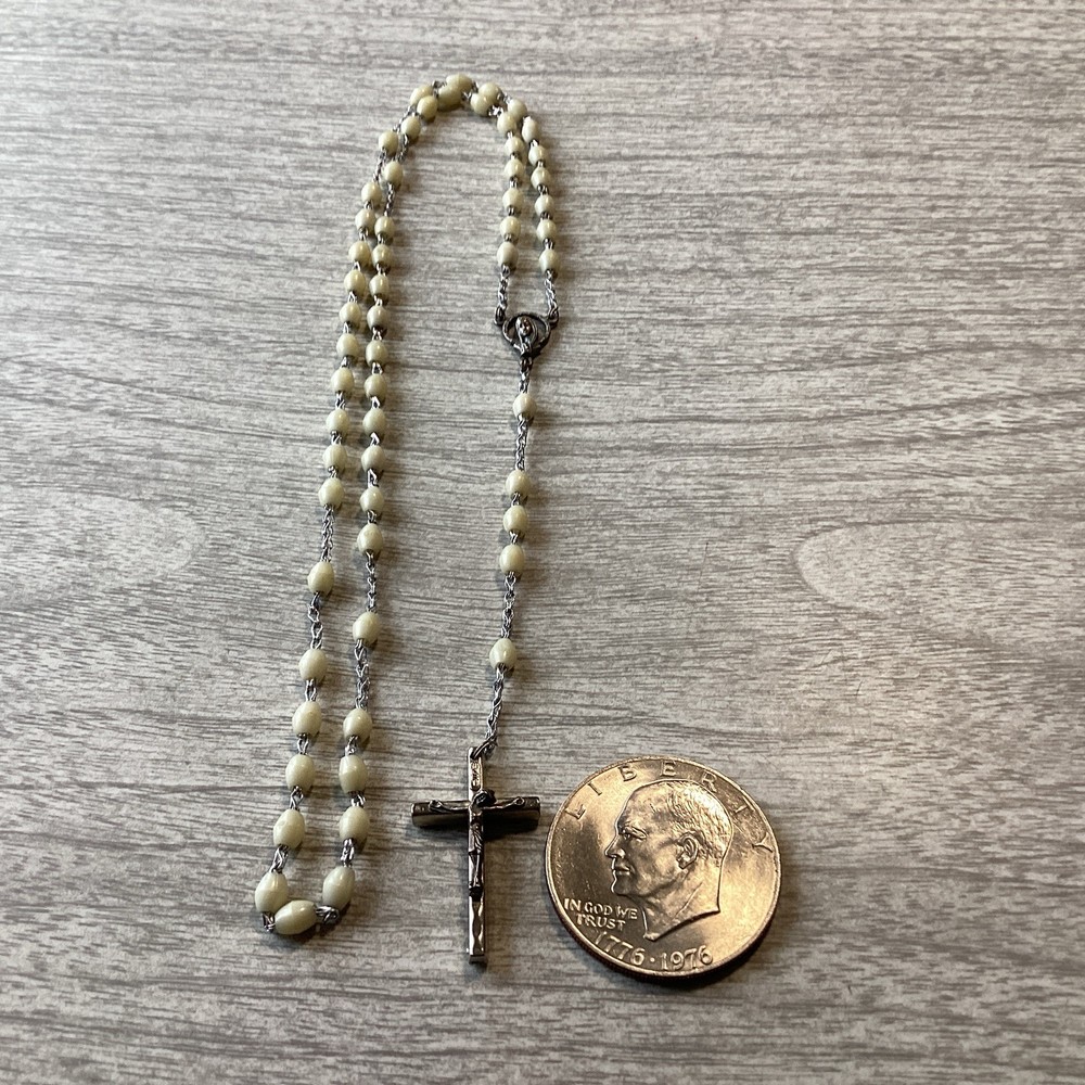 Catholic Religious 20 Inch Egg Shell Rosary Beads Marked Italy # 697