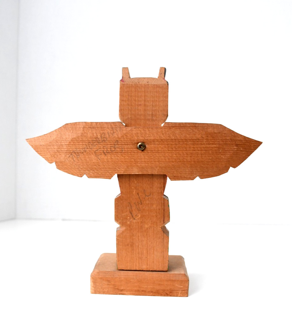 Vintage PWC Cedar Totem Pole Thunderbird Human and Frog 1970's Perfect 7x6.5