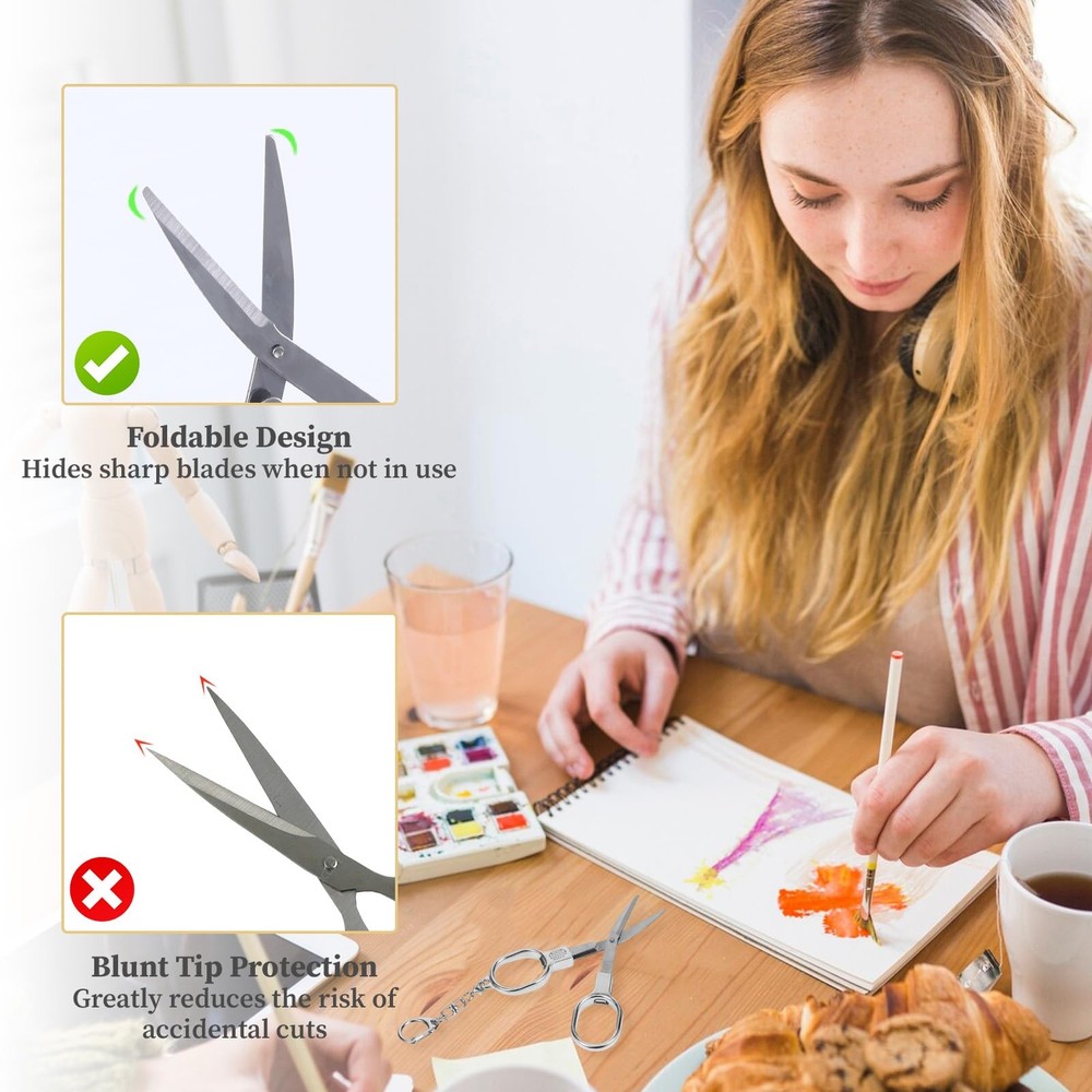 2 Pcs Folding Scissors Travel, Foldable Tiny Travel Scissors Badge Keychain P...