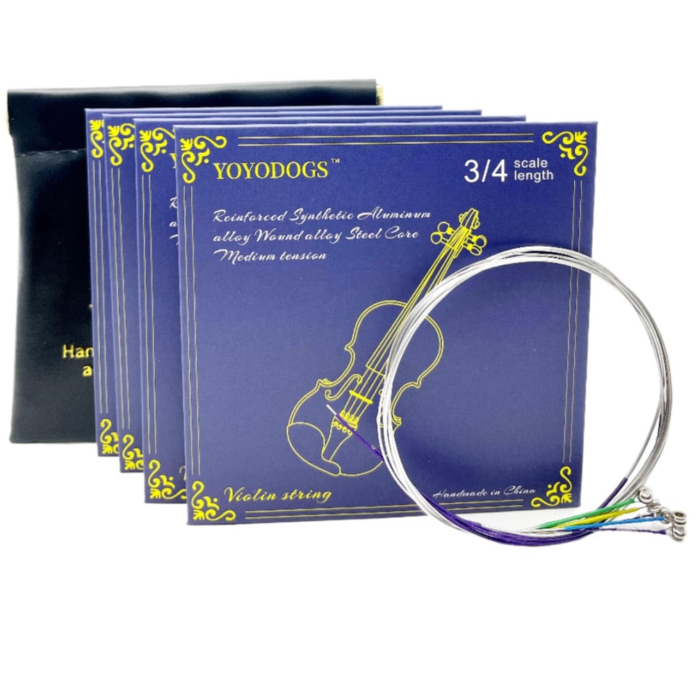 Violin Strings 3/4 Full Set Leather Storage Pocket Replacement Blue 5 PCS