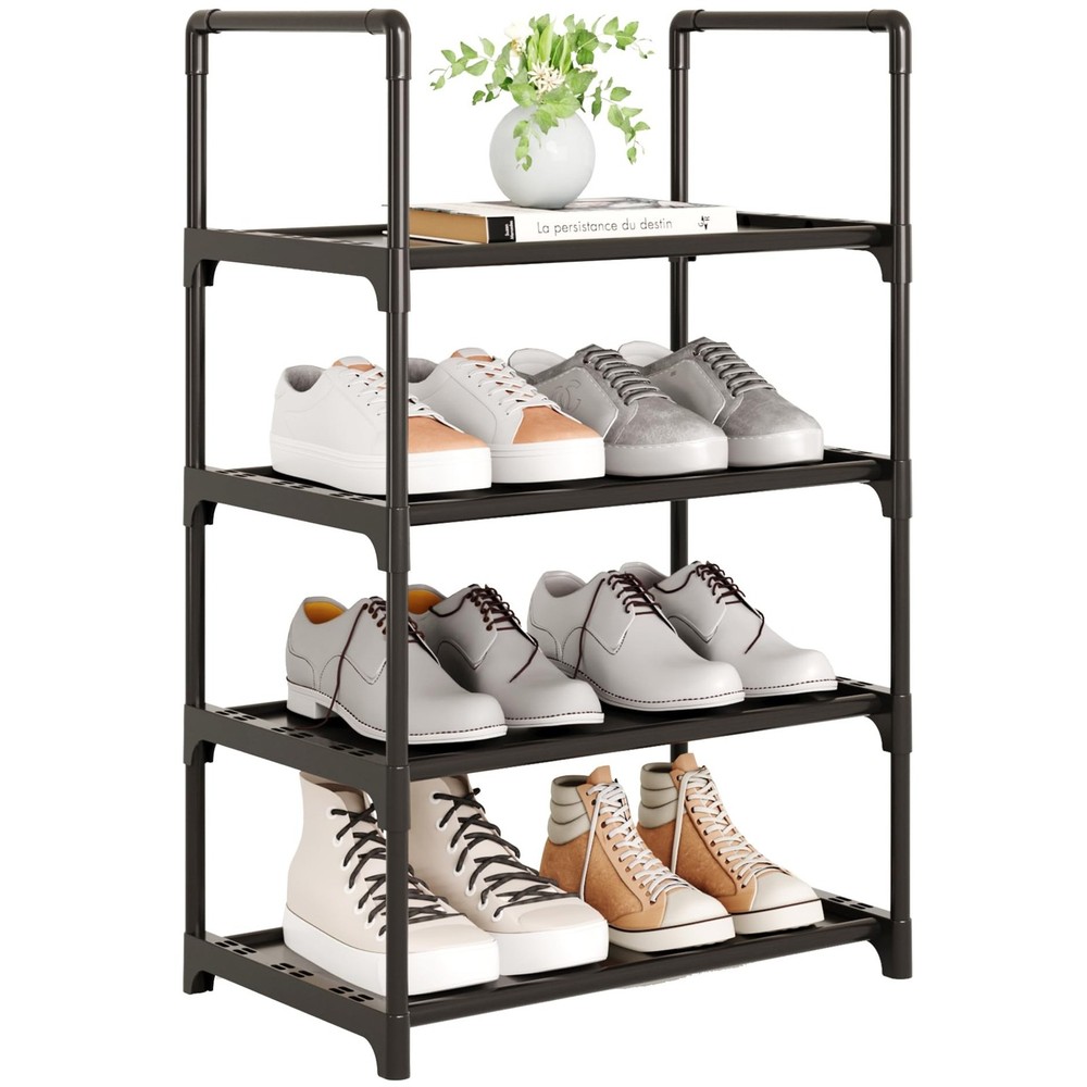 Yegazte Upgrade Stackable Small Shoe Rack, 4-Tier Shoe Shelf Storage Organize...
