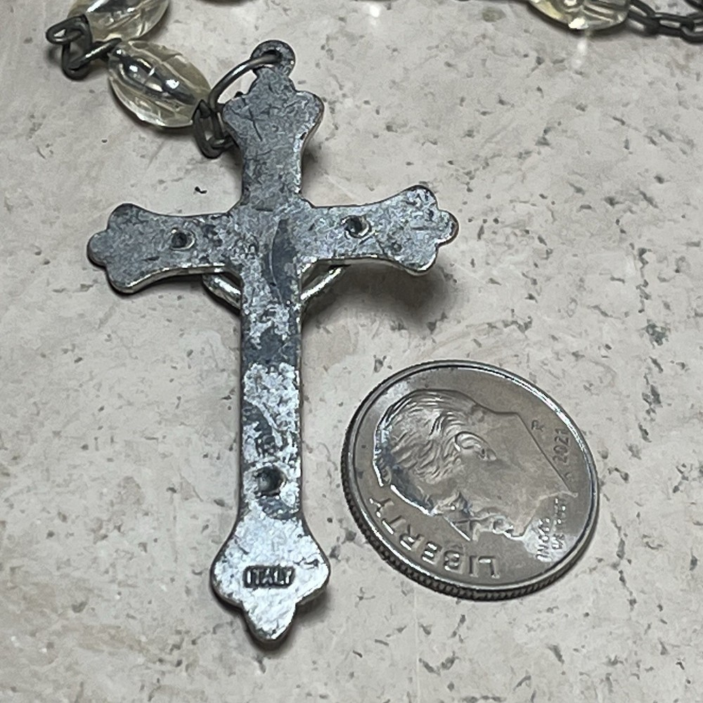 Vintage Catholic Religious 19”Clear Rosary Beads Marked Italy