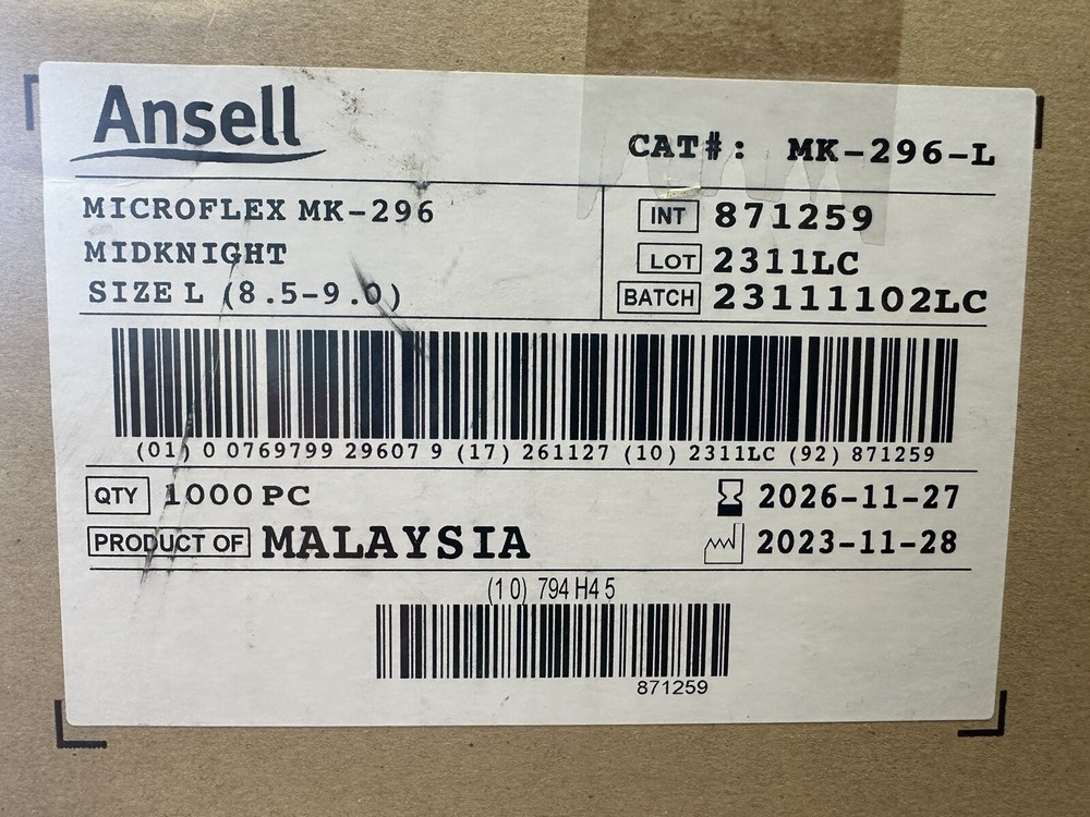 (1000) ANSELL MICROFLEX® disposable nitrile MidKnight MK-296-L Large Case