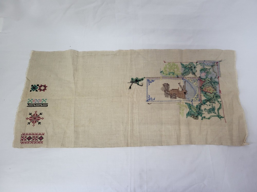 Vintage old embroidery educational Squirrel patterns different on fabric Ukraine