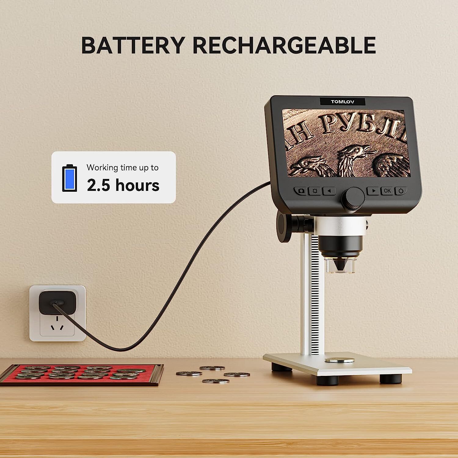 TOMLOV WIFI 1000x Digital Microscope Coin Magnifier solder workbench 4.3" Screen