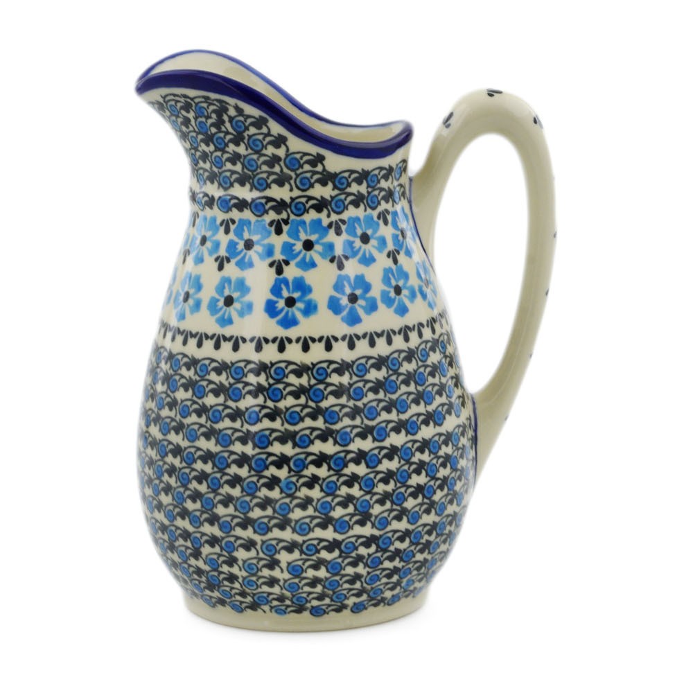 Polish Pottery Pitcher 6 cups Pansy Plenty