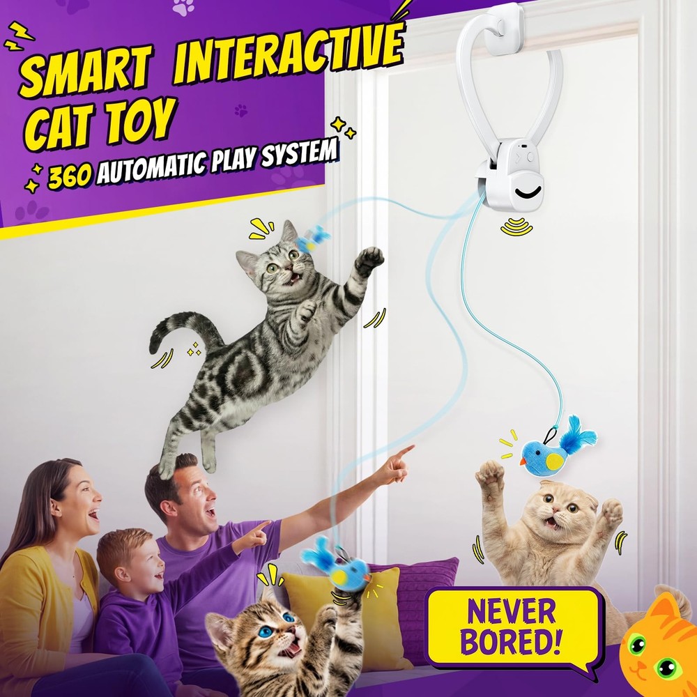 Interactive Cat Toys for Indoor Cats: Automatic Flying Bird Feather White