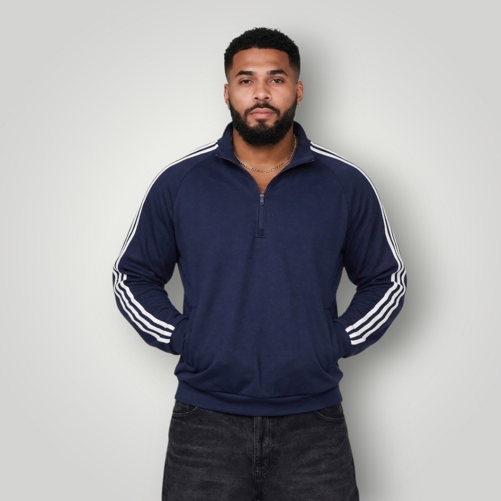 Adidas Golf Men's 2XLT Half Zip Pullover Navy Blue 3-Stripe Raglan Performance