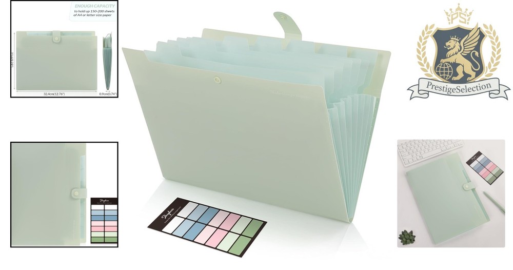 Light Green Expanding File Organizer with 8 Pockets & Labels - Portable Solution