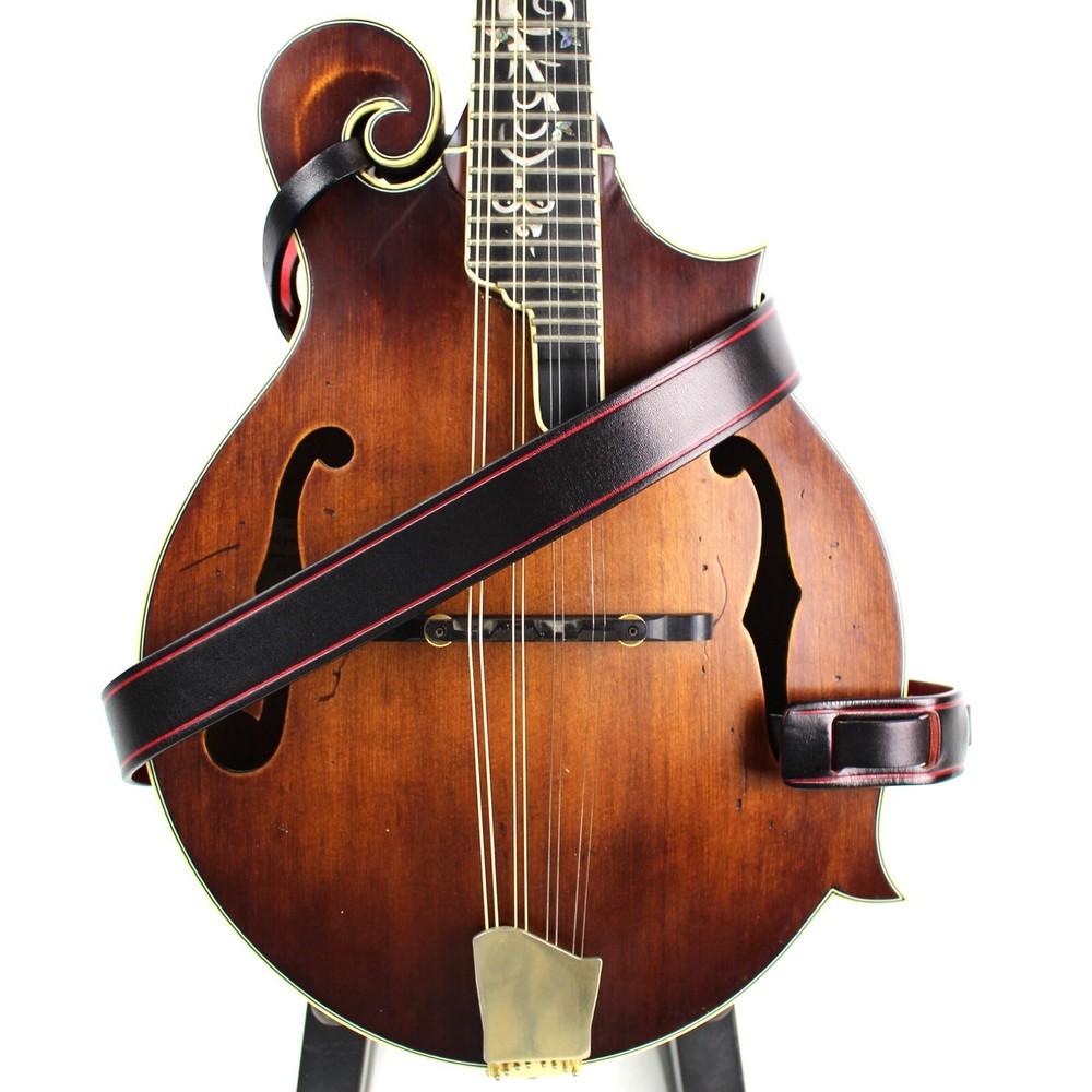 Walker & Williams M-12 Gloss Black And Red Premium Grain Leather Mandolin Strap