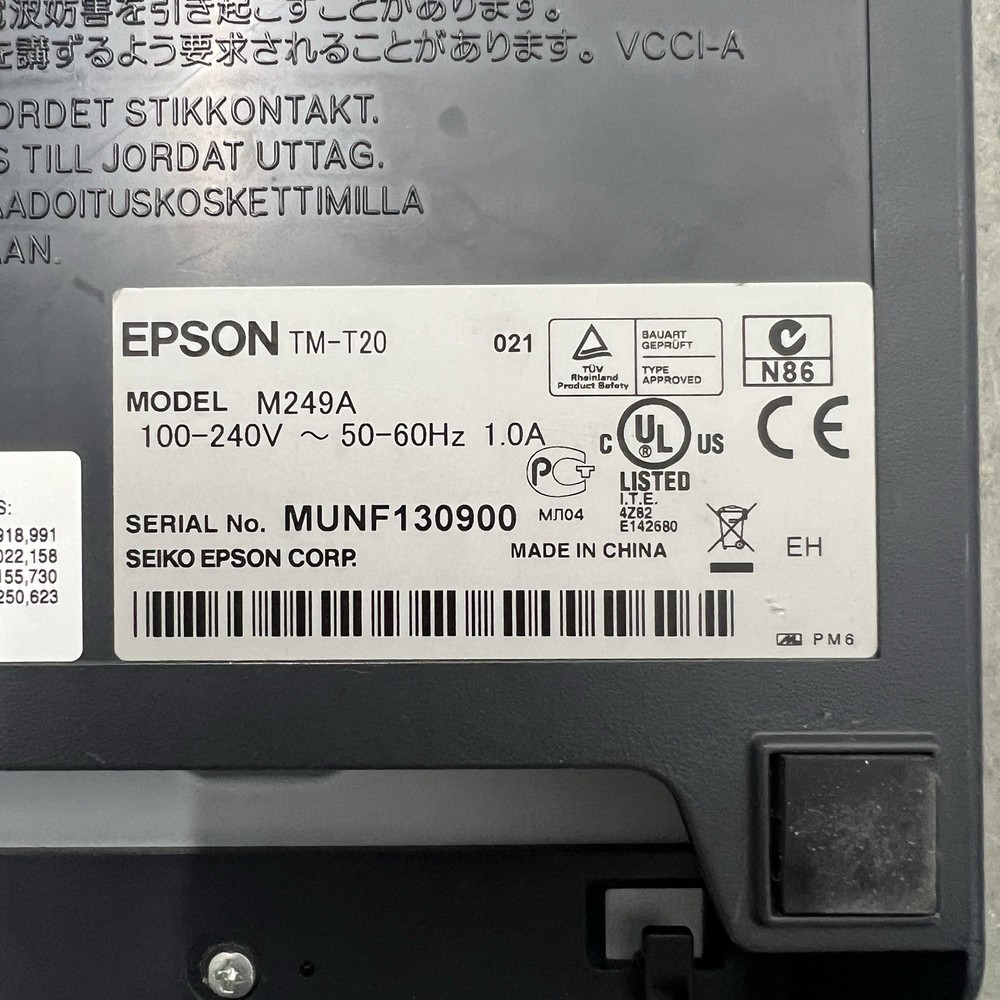 Epson TM-T20 M249A Compact Thermal POS Receipt Printer Serial UNTESTED No Cords