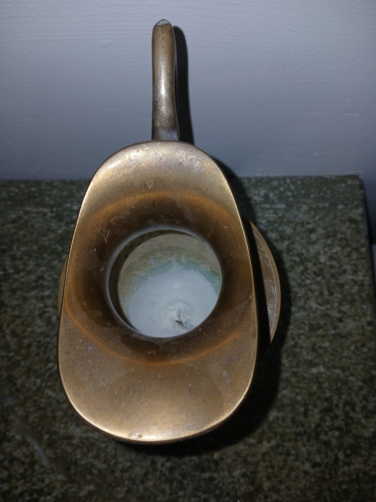 Vintage Distressed Scribed Silver Plate over Brass Pitcher