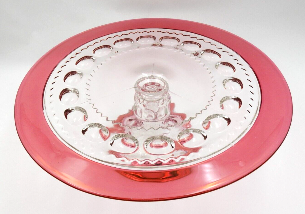 VINTAGE TIFFIN FRANCISCAN "KING'S CROWN - RUBY FLASHED" PEDESTAL CAKE STAND
