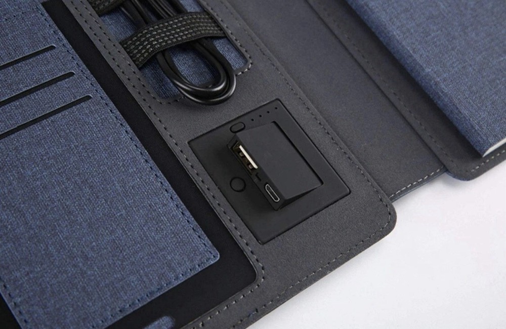 Blue Organizer with Wireless Charging, Notebook, and Phone Holder