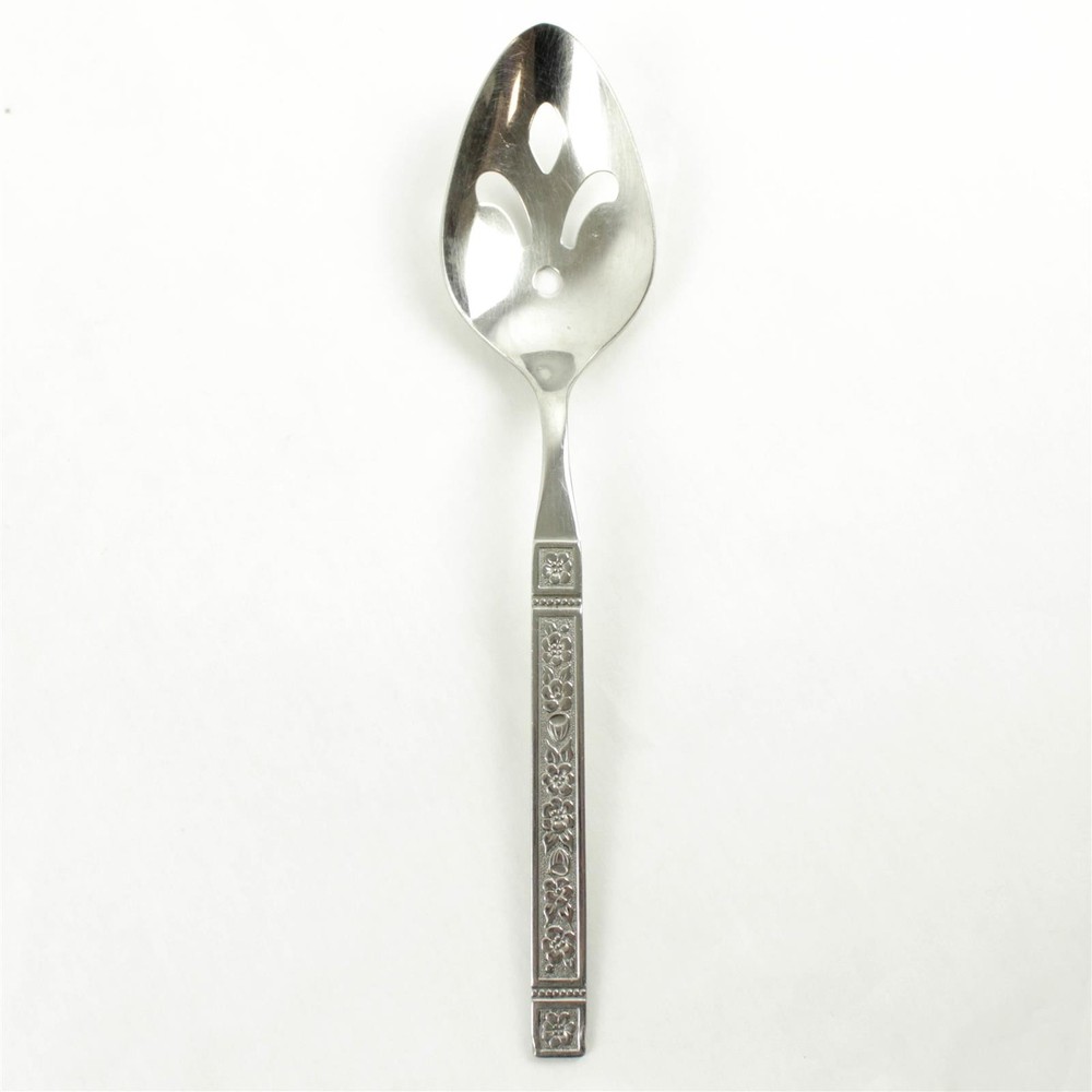 Oneida Silver Wm A Rogers SS Coliseum Pattern Pierced Serving Spoon 8.25" HTF