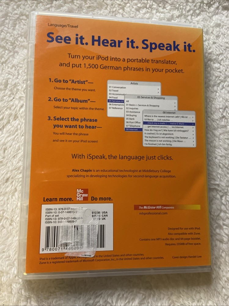 iSpeak German Phrasebook MP3 CD For Your Ipod Audio + Visual 2007 Booklet