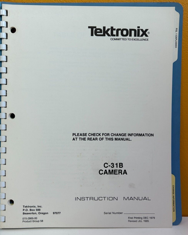 Tektronix 070-2869-00 1985 C-31B Camera Instruction Manual.