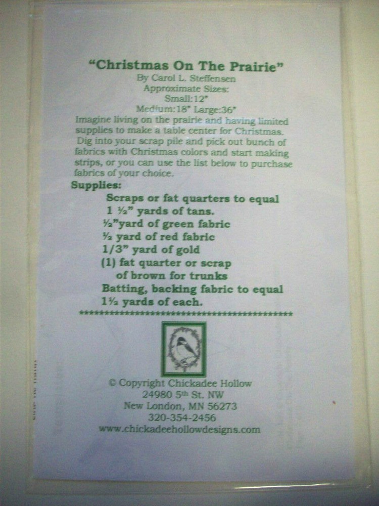 Christmas on the Prairie table covers quilt pattern