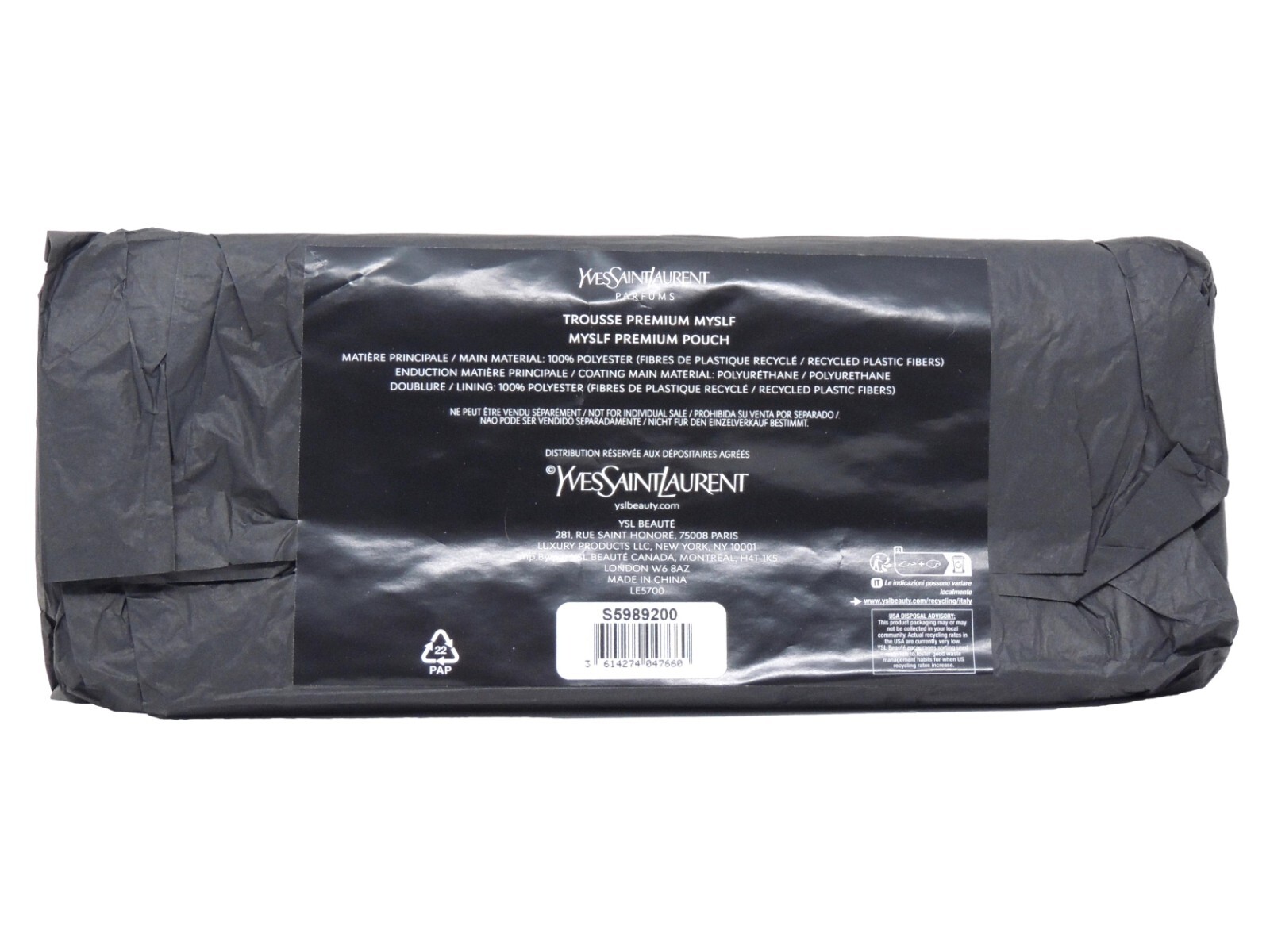 YVES SAINT LAURENT PARFUMS MYSLF BLACK TOILETRY COSMETIC SMALL TRAVEL BAG
