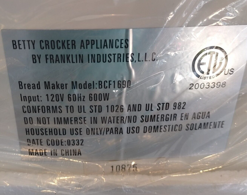 Paddle for Betty Crocker Bread Maker Machine Model BCF1690 only (S)