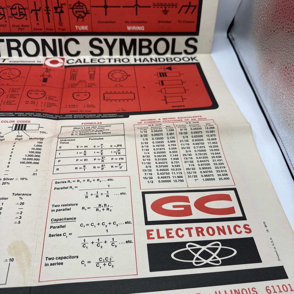 1973 22x34 Calectro Electronic Symbols Wall Chart Poster