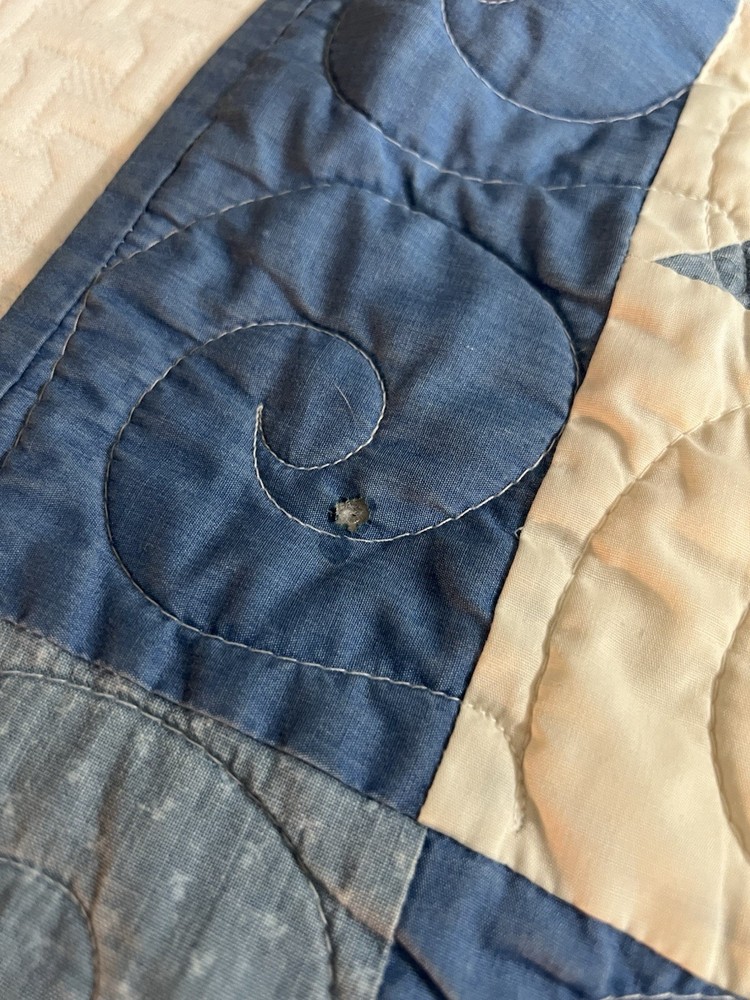 Full Size Patchwork Quilt Blue And White Star Design