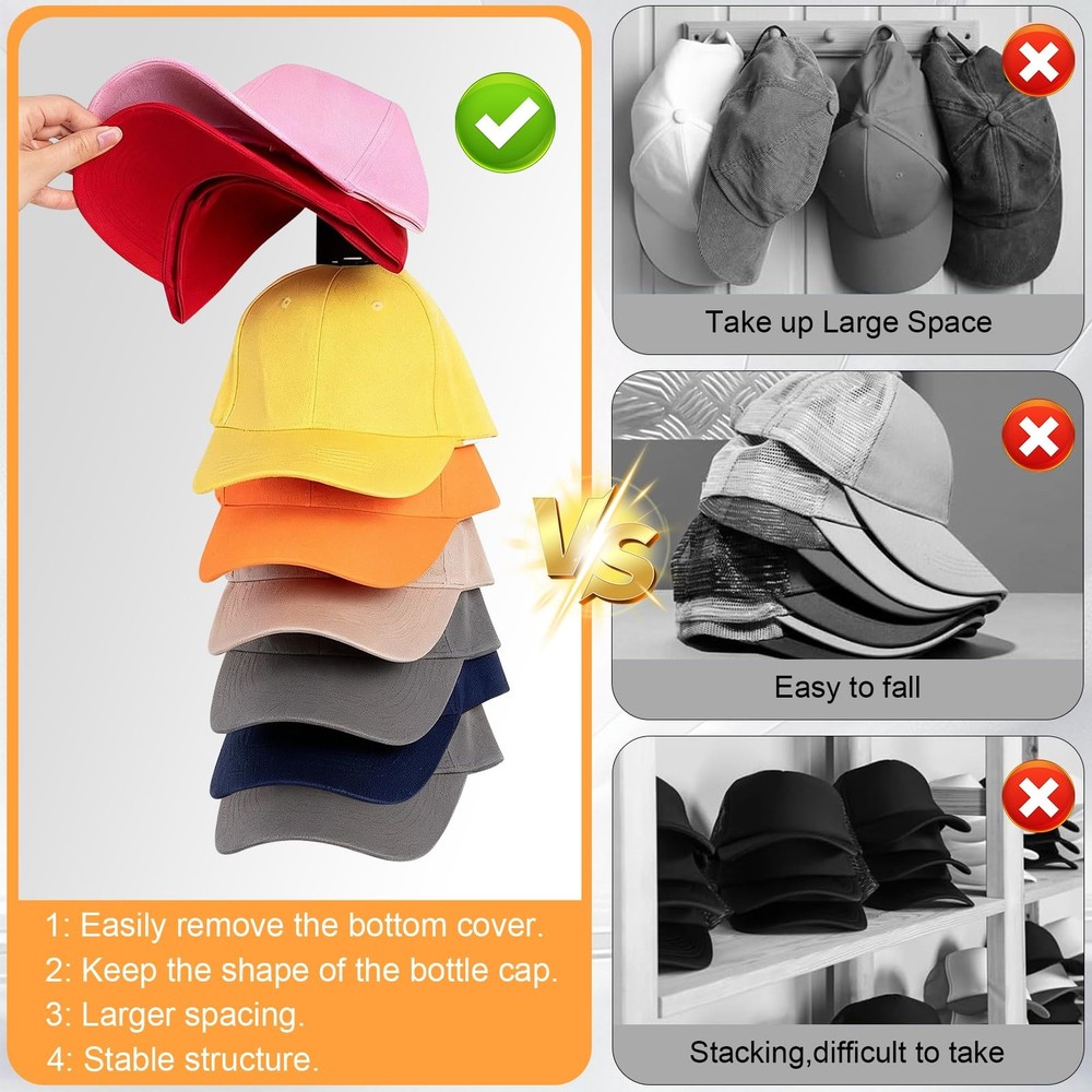 2 Pack Hat Organizer for Baseball Caps, Hat Rack for Wall, Strong Adhesive & ...