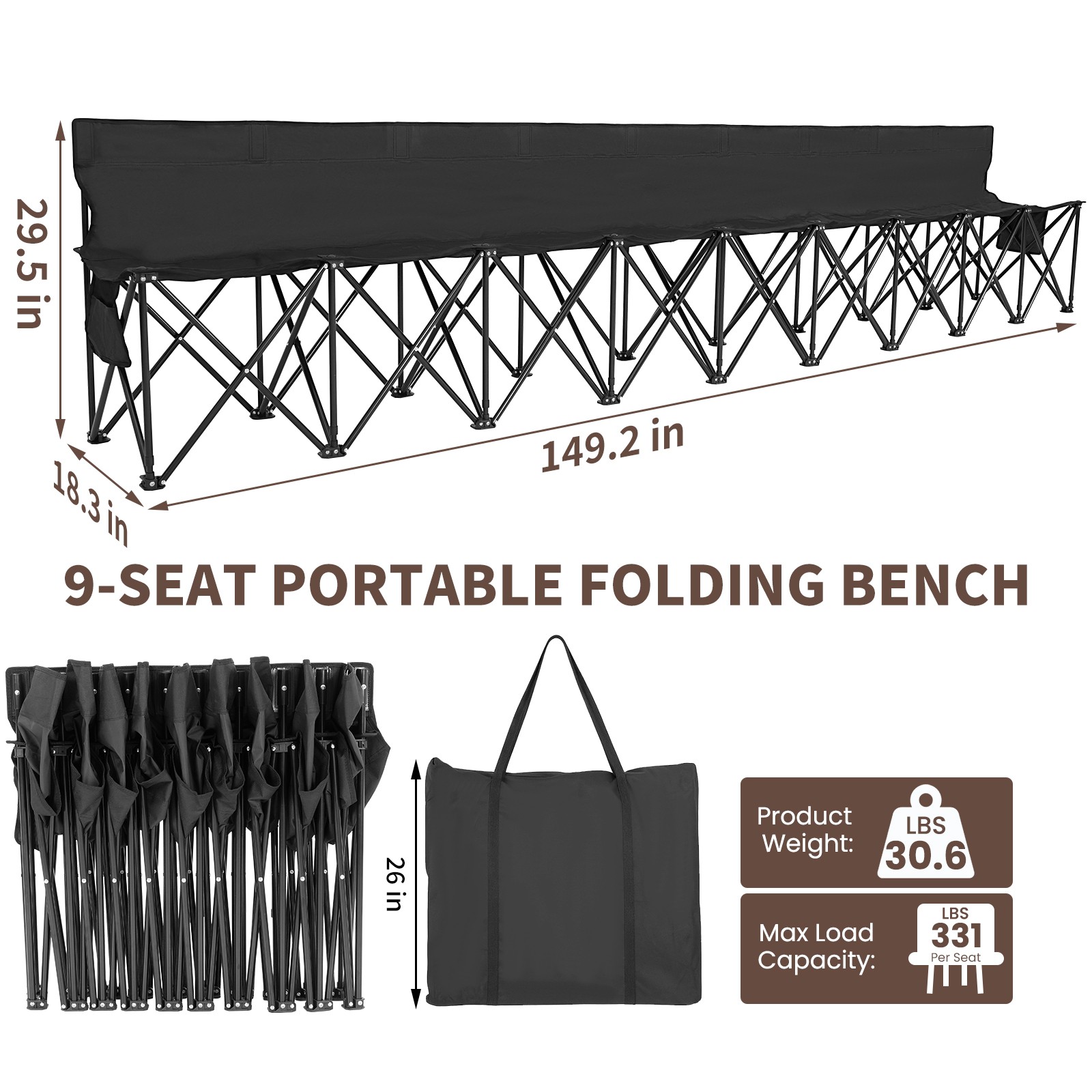 NAIZEA 4/6/9-Seater Sports Bench Folding Bench Chair Sideline Bench for Sports