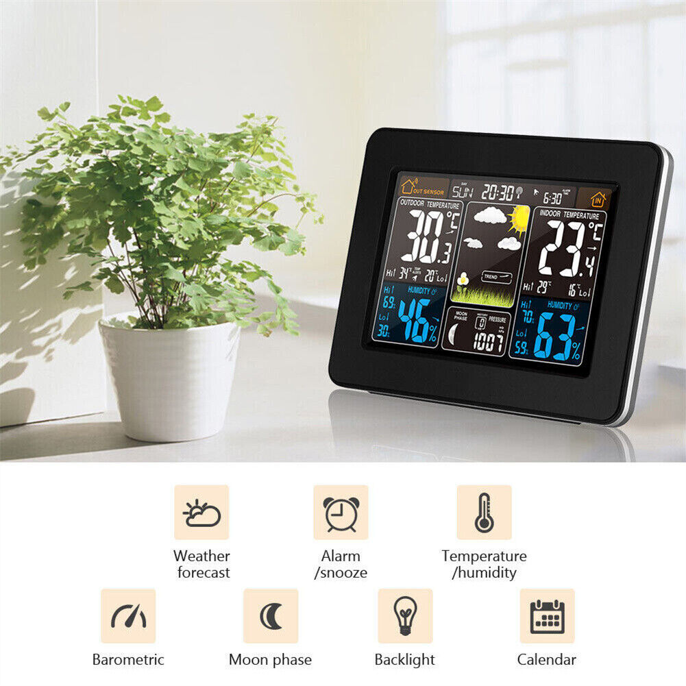 Digital LCD Indoor Outdoor Wireless Weather Station Clock Calendar Thermometer