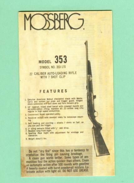 Mossberg Model 353 Owners Manual Reproduction