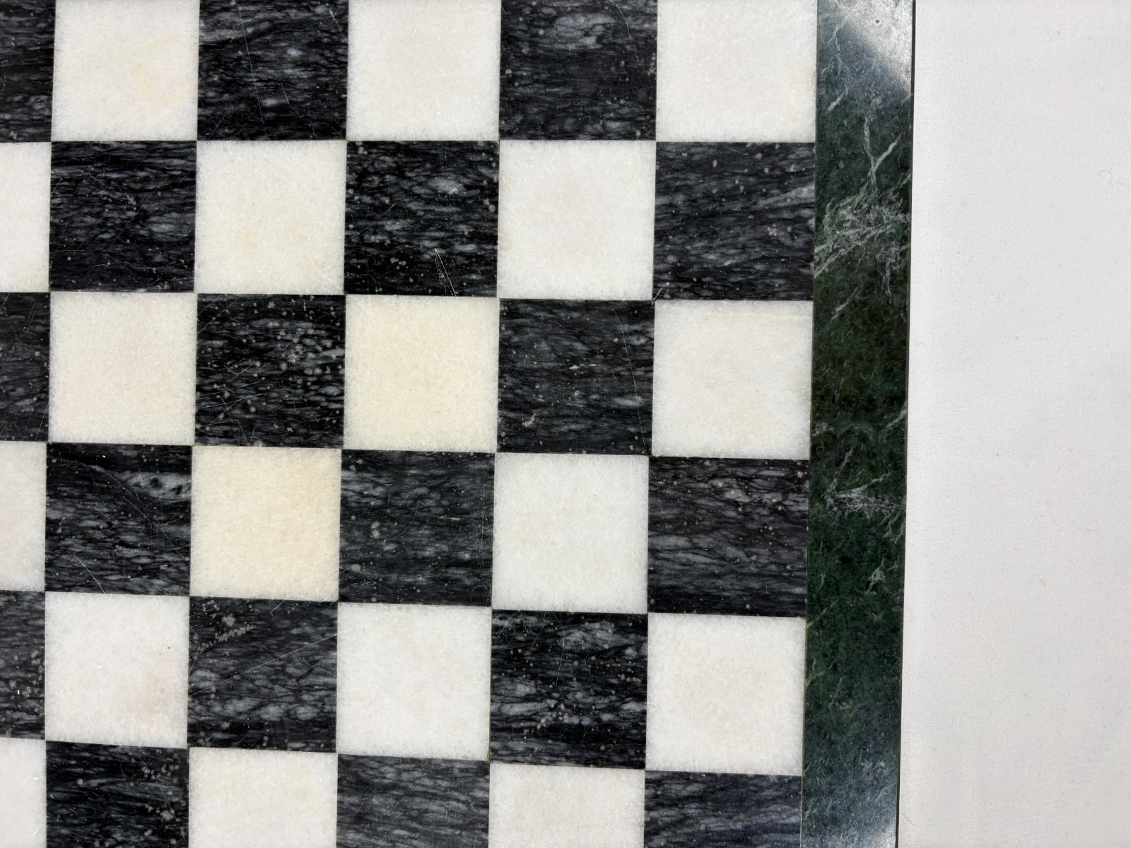 Marble Chess Board Black White With Green Border Stone 15 Inch Vintage Used
